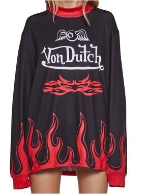 Von Dutch Black Sweater with Red Flame Crewneck